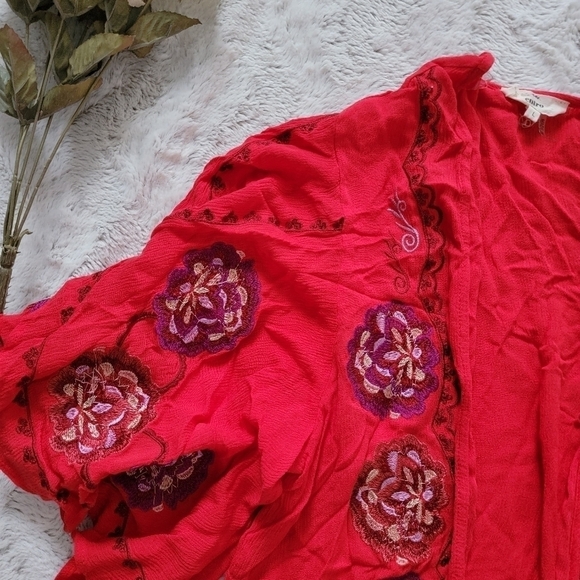 Entro Red Open Embroidered Stitch Half Sleeve Cardigan Size L - Picture 4 of 8